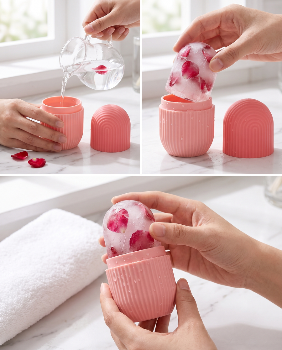 Filling the GlowFreeze mold with water and rose petals