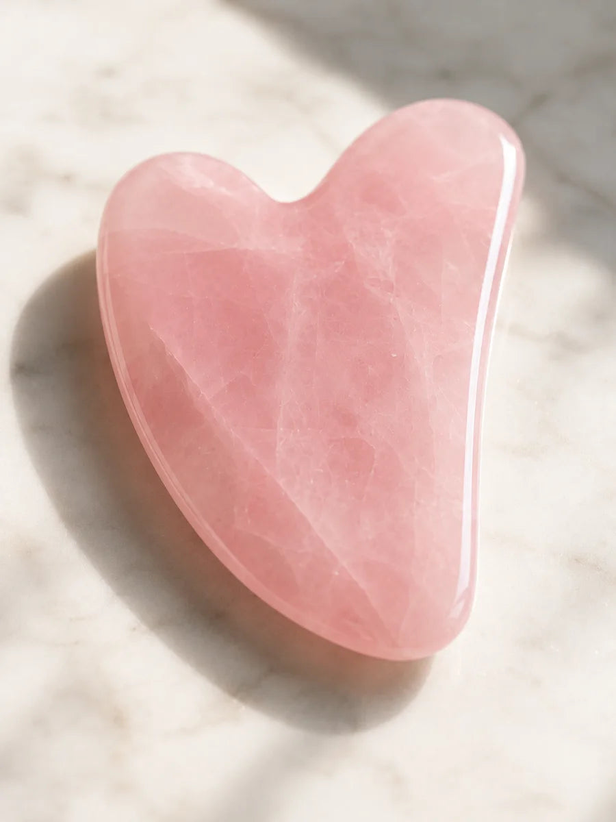 Genuine rose quartz gua sha stone close-up