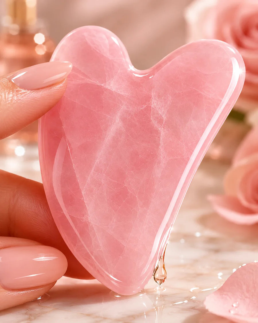 Polished gua sha edges with facial oil