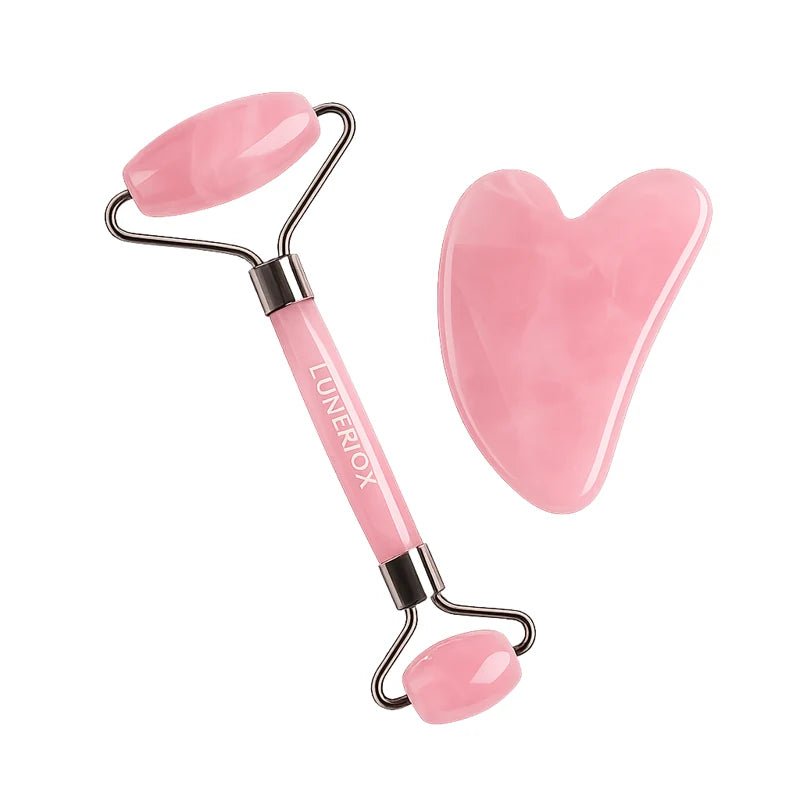 Radiance Roller Set™ rose quartz roller and gua sha